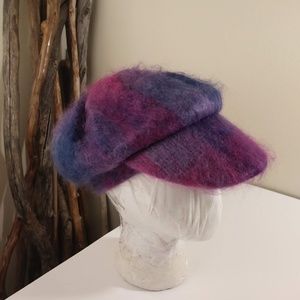 Gorgeous Irish Mohair Purple Plaid Newsboy Hat